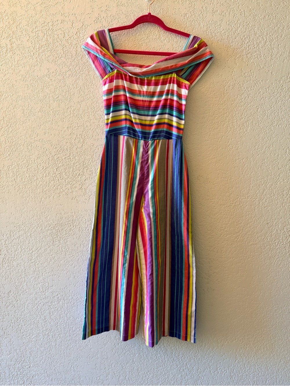 HOUSE of HARLOW 1960 x REVOLVE Rainbow Off Shoulder Striped Cropped Jumpsuit XS